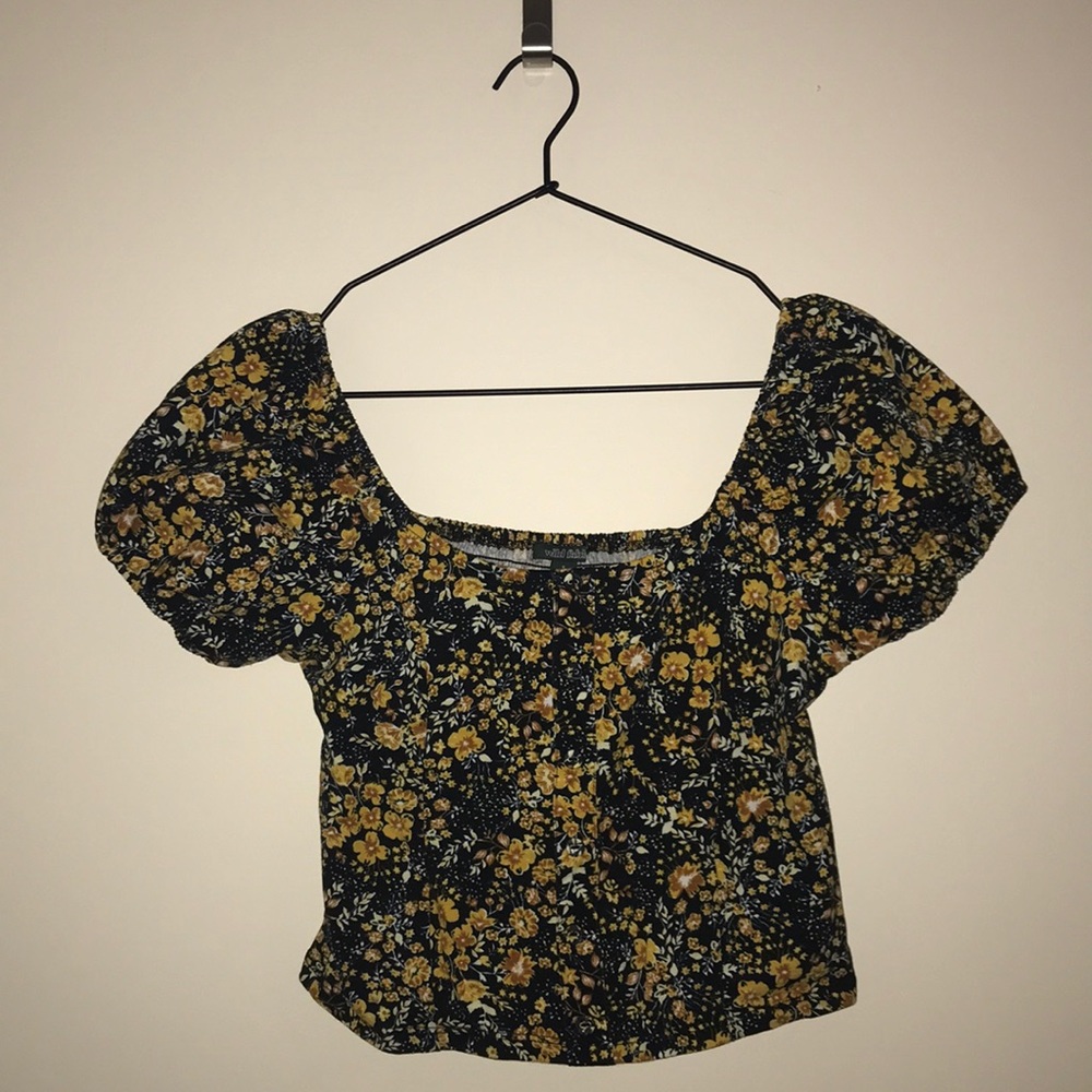 Mustard flowered crop top